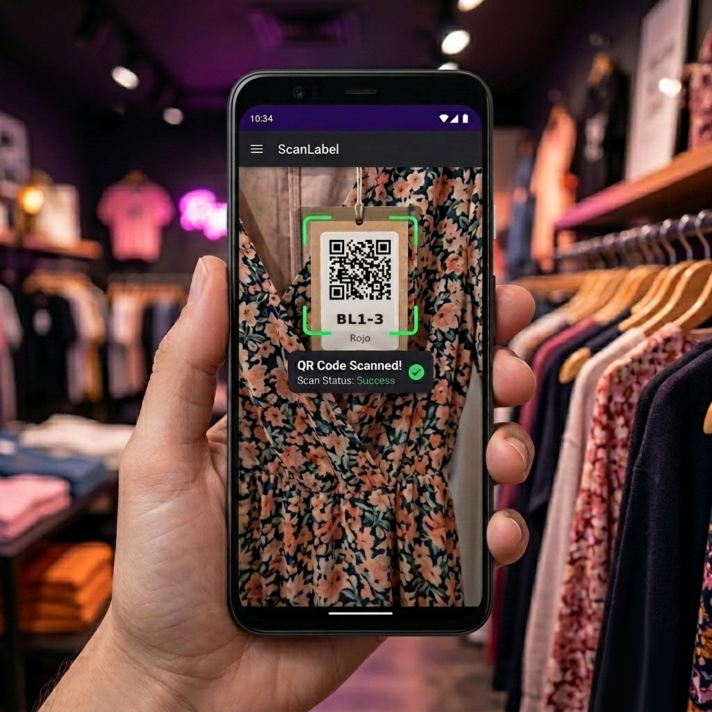 Escaneo de etiquetas QR con celular en boutique